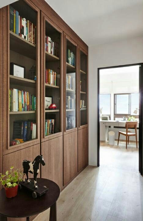 Reading Room Design, Glass Bookshelves, Bookcase With Glass Doors, Living Room Built Ins, Built In Cabinet, Bookcase Design, Mudroom Design, Home Library Design, Bookshelf Design