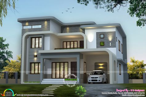 Small Contemporary House Plans, House Plans 4 Bedroom, Two Story House Design, Indian House Plans, 2 Storey House Design, Small House Elevation, Small House Elevation Design, Kerala House Design, House Design Pictures