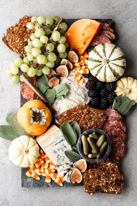 How to Put Together a Spooky Halloween Cheese & Charcuterie Board — Cooking with Cocktail Rings Charcuterie Fall Board, Samhain Charcuterie Board, Call Charcuterie Board, Charcuterie Table Halloween, Autumn Cheese Board, Halloween Boards Food, Harvest Charcuterie Board, Halloween Grazing Board, Autumn Charcuterie Board