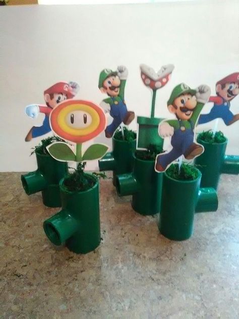 Mario Bros Centerpieces, Mario Bday Party, Arcade Theme, Mario Brothers Party, Super Mario Brothers Birthday, Mario Brothers Birthday Party, Mario Kart Party, Princess Peach Party, Mario Bros Birthday Party Ideas