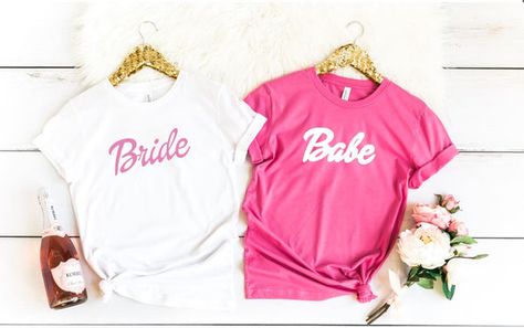 Barbie Themed Bachelorette Party-Bach Bride Barbie Themed Bachelorette Party, Bridesmaid Swimsuit, Barbie Bachelorette, Barbie Swimsuit, Barbie Theme Party, Babe T Shirt, Barbie Birthday Party, Barbie Bride, Barbie Theme