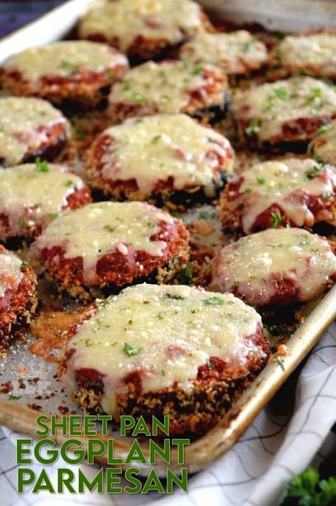 Sheet Pan Eggplant Parmesan, Sheet Pan Eggplant, Gourmet Meatballs, Tomato Eggplant, Meatless Mains, Eggplant Recipes Easy, Eggplant Recipes Parmesan, Pan Cooking, Eggplant Parm