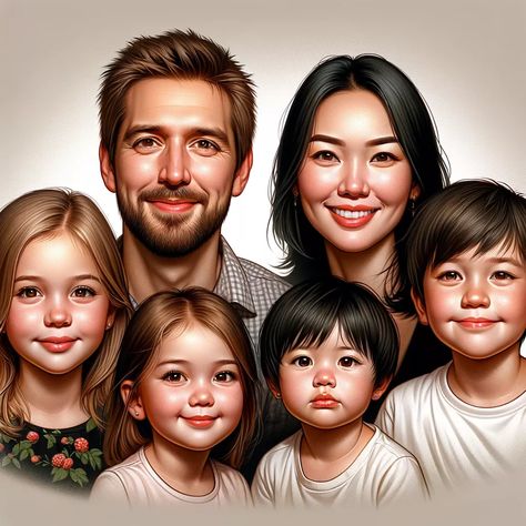 A heartwarming family portrait of a family of 6. This personalized caricature is perfect for celebrating a special occasion. #familyportrait #caricature #family . #Family_Caricature #Unique_Family_Gifts #Caricature_Gifts #Caricature_Portrait Caricature Family, Caricature Examples, Unique Family Gifts, Custom Family Illustration, Caricature Gifts, Caricature Portrait, Personalized Caricature, Funny Cartoon Characters, Caricature Sketch