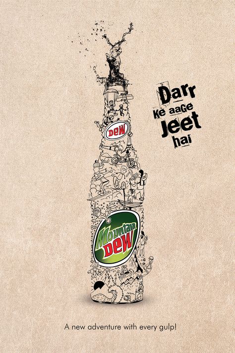 Mountain Dew Bottle Illustration on Behance Mountain Dew Bottle, Typography Ads, Bottle Illustration, Clever Advertising, Ads Campaign, 광고 디자인, Binary Code, Creative Advertising Design, Publicidad Creativa