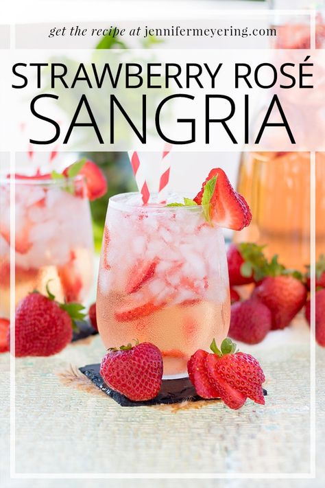 Pink Sangria Recipes, Sangria With Rose Wine, Valentine’s Day Sangria, Champagne Sangria Recipe, Rose Spritzer Recipe, Strawberry Social Ideas, Strawberry Sangria Recipes, Rose Sangria Recipes Easy, Sangria Recipes Rose