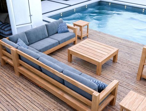 Palette Outdoor Furniture, Patio Sectional Diy, Outdoor Couch Diy, Garden Bench Plans, Patio Furniture Makeover, Sofa Design Wood, Diy Pallet Bed, Outdoor Patio Diy, Pallet Patio Furniture