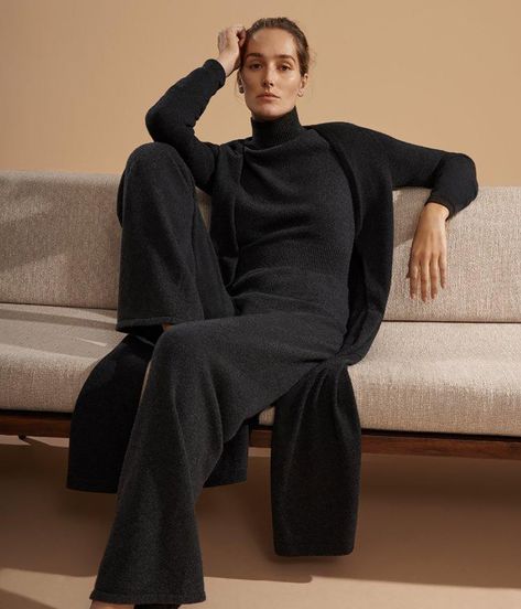 Monochromatic Loungewear, Mood Board Luxury, Sophisticated Style Women, Lounge Airport, Travel Day Outfit, Turtleneck Jumpsuit, First Class Lounge, Matching Loungewear Set, Elegant Loungewear