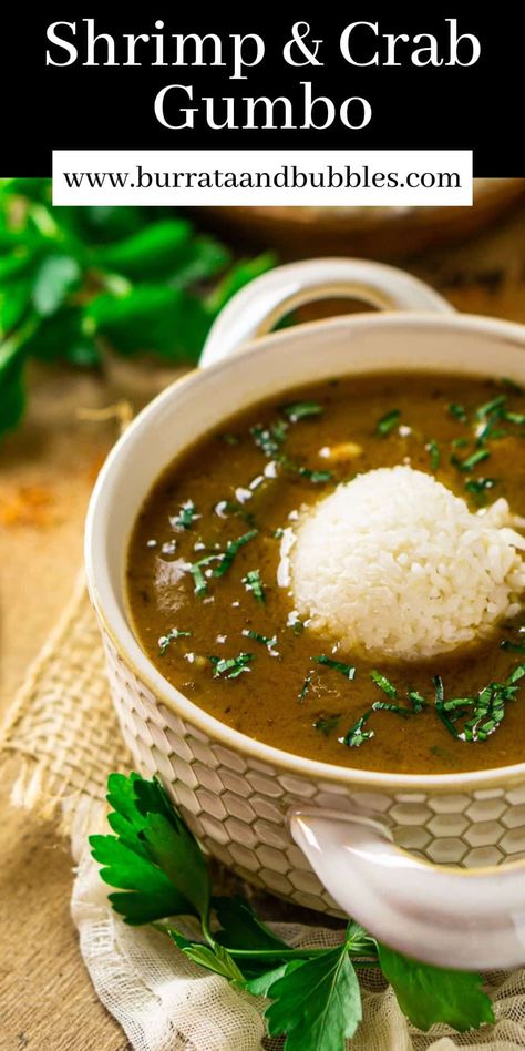 When only the coziest meal will do, a big bowl of shrimp and crab gumbo always hits the spot. A rich, complex stew filled with plump shrimp and tender crab meat comes with just the right spice kick to make this crowd-pleasing meal. After just one taste, this gumbo is sure to become your new favorite comfort food. Authentic Gumbo Recipe, Gumbo Roux Recipe, Gumbo Seafood, Authentic Gumbo, Crab Gumbo, Louisiana Cooking, Gumbo Soup, Seafood Gumbo, Scrumptious Food