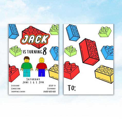 ⚡️ Lego Invitation has been revamped!!! 👷‍♀️ Simple building block invitation ready to be customised for you party! DM to order a digital template to send digitally or print :) Lego Invitation Template, Lego Invitation, Lego Birthday Invitations, Lego 5, Lego Printables, Lego Invitations, Lego Wedding, Lego Theme, Debut Invitation