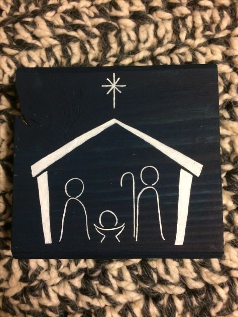 Easy Nativity Painting For Kids, Simple Manger Scene Drawing, Nativity Painting Diy, Christmas Manger Painting, Easy Manger Scene Painting, Simple Manger Scene, Easy Nativity Painting, Simple Nativity Painting, Nativity Scene Drawing