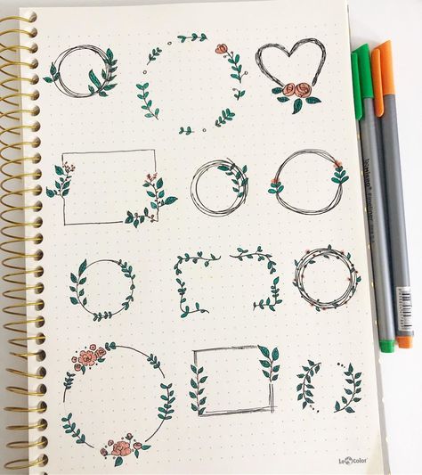 Some great wreaths and border ideas by @daily_bullet_journall 😍 . . . . . What are you creating today? 🎨🖌 Tag us to share #thestationerybooth ➡Shop our office supplies, stationery, notebooks, planners and more using link in bio @thestationerybooth or at www.thestationerybooth.com   Free shipping worldwide ✈🌍 Borders Bullet Journal, Bullet Journal Frames, Bullet Journal Headers, Organizator Grafic, Bond Paper Design, Bullet Journal Banner, Page Decoration, Page Borders Design, Kraf Diy