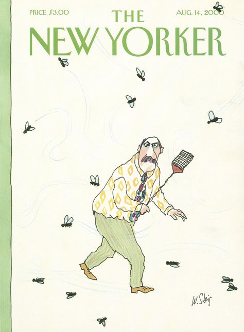 The New Yorker - Monday, August 14, 2000 - Issue # 3901 - Vol. 76 - N° 23 - Cover “The Fly Swatter” by William Steig William Steig, Magazines Cover, The New Yorker Magazine, New Yorker Magazine, Fly Swatter, Naive Illustration, Black And White Comics, New Yorker Covers, Old Magazines