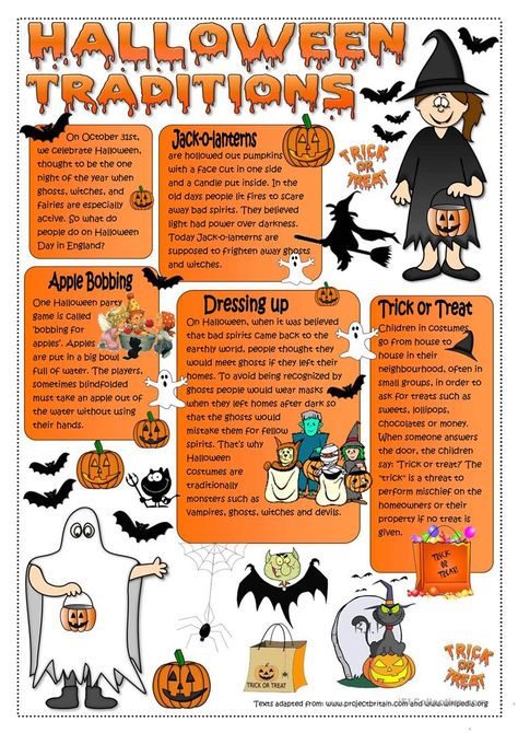 Halloween Traditions Halloween Lesson, Halloween History, Halloween Resources, Halloween Reading, Halloween Worksheets, Halloween Party Dress, Halloween Activity, Halloween Traditions, English Activities