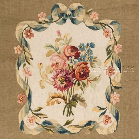 OnlineGalleries.com - A Set of Aubusson Floral Tapestry Seat Covers Tapestry Print, Rococo Pattern Design, Floral Tapestry Pattern, Rococo Border, Rococo Fabric Patterns, Rococo Elements, Ceramic Wall Art Tiles, 18th Century Floral Fabric, Botanical Flower Art