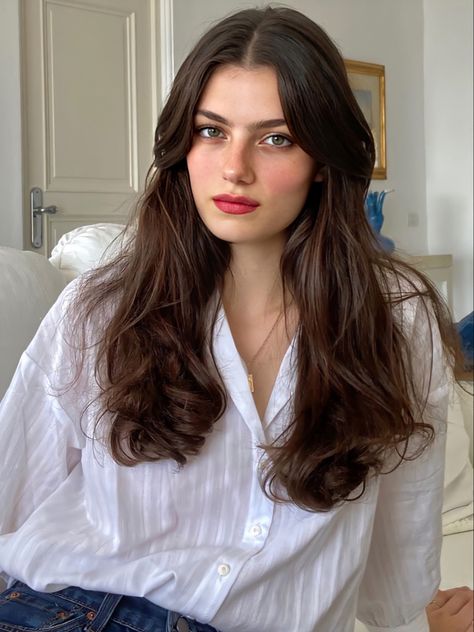 zoia mossour Bride Makeup, French Girl, White Shirt, Hair Inspo, Brown Hair, Pretty People, Hair Inspiration, Long Hair, Makeup Looks