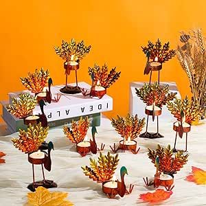 Thanksgiving Tea, Candle Holders Metal, Thanksgiving Candle, Fireplace Home, Thanksgiving Candles, Candlestick Centerpiece, Tea Light Candle Holders, Fall Table Centerpieces, Metal Birds