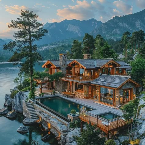 Cabin Mansion, Log Cabin Ideas, Lakeside Living, Dream Life House, Large House, Mountain Retreat, Cabin Life, Luxury Homes Dream Houses, Design Your Dream House