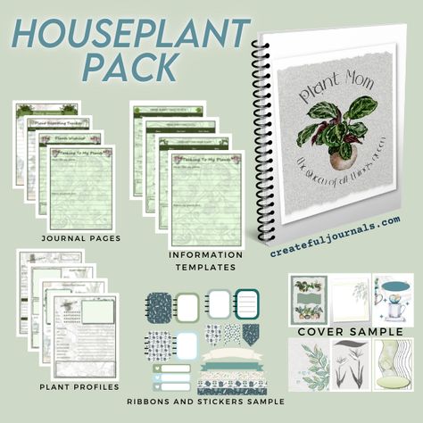 Houseplant Pack Plant Journal Template, Tracker Free, Types Of Planners, Plant Journal, Indoor Gardening, Journal Template, Journals & Planners, Templates Printable Free, Journal Printables