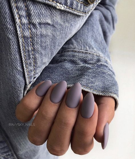 September Matte Nails, Mat Purple Nails, Lavender Gray Nails, Matte With Glitter Nails, Spring Matte Nails 2024, Matte Powder Dip Nails, Short Almond Acrylic Nails Matte, Spring Matte Nail Colors, Lavender Nails Matte