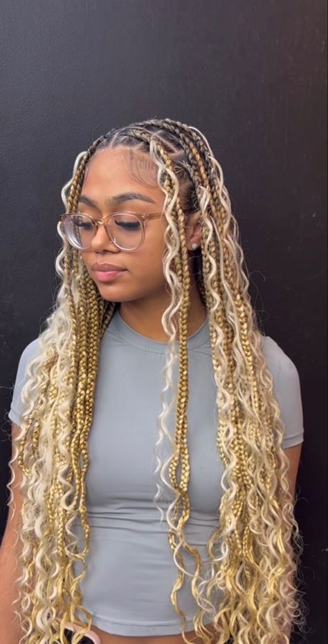 Cajun Spice Hair Color On Black Women Braids, Hairstyles For December Braids, Blonde Conrows For Black Women, Braided Hairstyles For Mixed Women, December Braids, Braid Hairstyles For Wedding, Hairstyles Updo Braids, Updo Braid Hairstyles, Blonde Knotless Box Braids