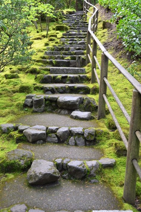 Japanese Stairs, Stone Stairs Outdoor, Natural Garden Stairs, Japanese Moss Garden Outdoor, Stone Stairs Garden, Stone Garden Stairs On A Slope, Forest Stairs Woods, Forest Steps Pathways, Landscape Stairs