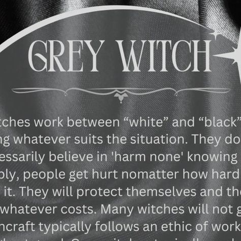 Willow Witchcraft on Instagram: "Are you a Grey Witch? 
Here's a snippet of what a Grey Witch embodies 👆🏼

#todaysposts #topicoftheday #witchtypes #whichwitchareyou #greywitch #greywitchcraft #greywitchery" Grey Witch, Celtic Paganism, Type S, Witch, White And Black, Grey, On Instagram, Instagram