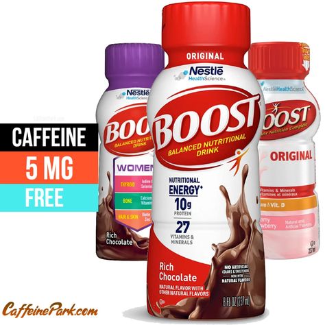 How much caffeine is in Boost Nutritional Drink? Boost Drink, Biotin Hair, Nutrition Drinks, Caffeine Content, Isolate Protein, Milk Protein, Healthy Ingredient, Vitamins And Minerals, Low Calorie