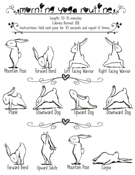 Easy, morning yoga routine that I do daily. Page Design: Lily Lago (Me) Illustrations: Brian Russo (Yoga Bunny) Afternoon Yoga, Bunny Yoga, Yoga Foto's, Easy Morning Yoga, Morning Yoga Sequences, Morning Yoga Routine, Yoga Beginners, Yoga Posen, Yoga Moves