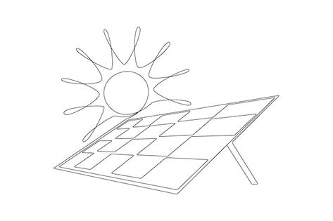 Solar Power Illustration, Solar Panel Drawing, Solar Panel Illustration, One Continuous Line Drawing, Doodle Vector, Green Clean, Solar Power Plant, Continuous Line Drawing, Plant Drawing