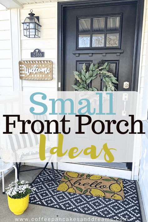 Small front porch decor ideas #frontdoor #farmhouse #lemons #doormats Small Front Porch Decor, Small Porch Decorating, Veranda Design, Small Front Porch Ideas, Front Porch Decor Ideas, Front Porch Makeover, Summer Porch Decor, Small Front Porch, Building A Porch