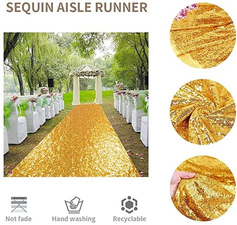 AmazonSmile: ShinyBeauty Gold Aisle Runners 2FTx15FT Carpet Runner for Party Glitter Runner for Wedding Aisle Runner Gold N105 : Home & Kitchen Gold Carpet Party, Gold Runners For Tables, Aile Runner Wedding Outdoor, Gold Aisle Runner Wedding, Personalized Wedding Aisle Runner, Gold Sequin Table Runner, Gold Runner, Party Entrance, Aisle Runner Wedding