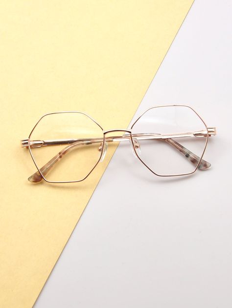 Full Rim Glasses Embellished   Women Accessories Gold Rimmed Glasses Women, Geometric Glasses For Women, Octagon Glasses, Spectacles Women, Modern Gold Ring, Gold Rimmed Glasses, V Shape Face, Geometric Glasses, Glasses Frames Trendy