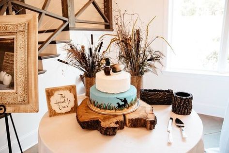 Groom Cake Table Ideas, Hunter Grooms Cake, Duck Hunter Grooms Table, Mallard Birthday Cake, Grooms Cakes Ideas, Duck Hunter Wedding, Duck Hunter Wedding Ideas, Hunting Grooms Table, One Lucky Duck Cake