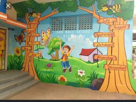 latest kids wall art in school ideas School Building Elevation, 3d Wall Painting Art Ideas, Wall Painting Art Ideas, Art Ideas Cartoon, Classroom Murals, Art In School, Design Wall Painting, Classroom Walls Paint, School Hallway Decorations