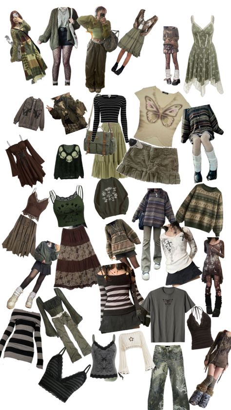 Fairycore Grunge Outfit Ideas, Earthy Core Outfits, 2005 Aesthetic Outfit, Hippie Fairy Core Outfits, Clothing Genres, Gremlincore Fashion, Fairygrunge Outfits, Forest Aesthetic Outfit, Earthy Core