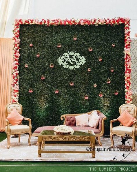 Green Décor Engagement Stage Decor #wedding_chicks #engagementstage #stagedecor #engagementdecorations #engagementstagedecorations #decorations #decor #weddingdecor #indianweddingdecor #decorationforengagement #stagedecorstions Engagement Stage Decoration, Reception Stage Decor, Stage Ideas, Wedding Stage Backdrop, Wedding Stage Decor, Wedding Background Decoration, Wedding Stage Design, Stage Decor, Mandap Decor