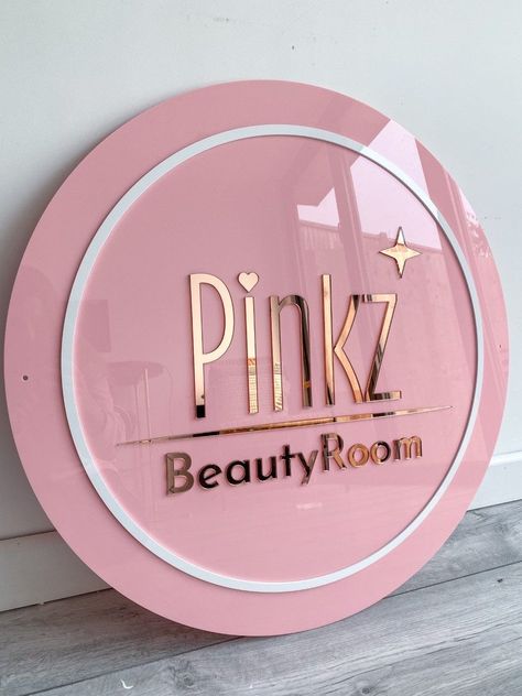 Logo Acrylic Design, Acrylic Salon Sign, Acrylic Signage Design, Room Name Signs, Pink Beauty Salon, Salon Signage, Business Name Sign, Acrylic Logo Sign, Acrylic Business Sign