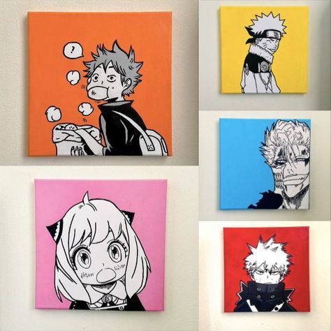 Canvas Anime Painting Ideas, Small Anime Canvas Art, Anime Small Canvas Painting, Anime Mini Canvas Painting, Small Anime Paintings, Mini Anime Painting, Anime Canvas Painting Ideas, Aesthetic Anime Painting, Anime Wall Painting Ideas