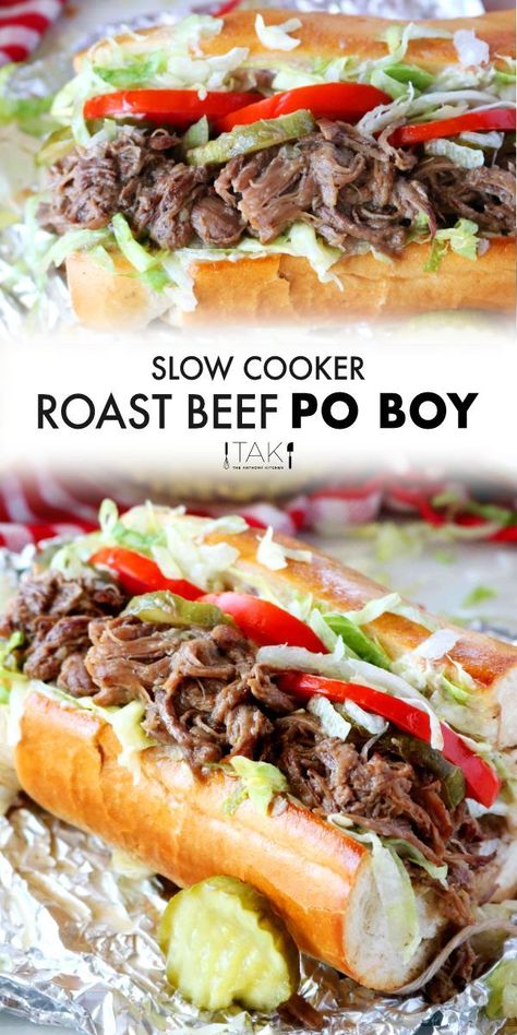 Lake Recipes, Hot Roast Beef Sandwiches, Roast Beef Sandwich Recipes, Beef Tips And Rice, Tasty Sandwiches, Po Boy Sandwich, Best Roast Beef, Beef Sandwich Recipes, Slow Cooker Roast Beef