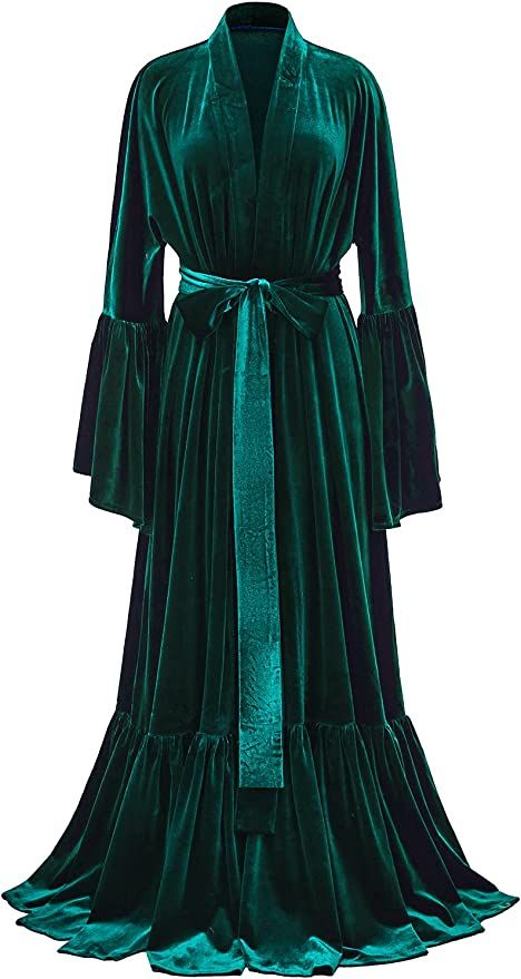 Tianzhihe Velvet Robe Long Sleeve Bridal Robe Lingerie Dressing Gown Sleepwear Kimono Boudoir Gift Dark Green Large at Amazon Women’s Clothing store Velvet Dressing Gown, Bridal Robe, Photoshoot Dress, Lace Cardigan, Maternity Photoshoot, Lingerie Dress, Bridal Robes, Dressing Gown, Halloween Dress