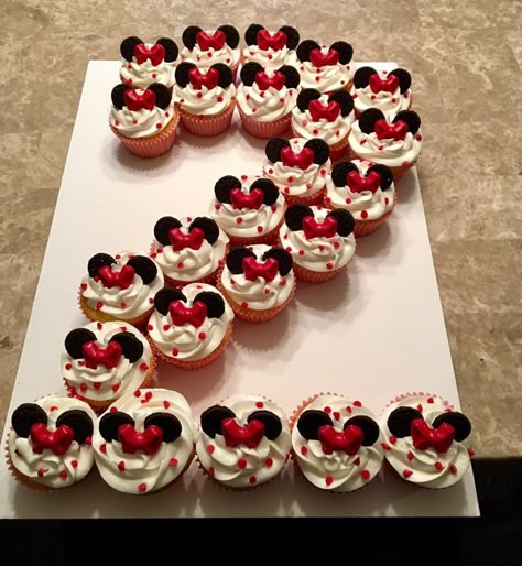 Mini mouse number 2 birthday cupcake cake Minnie Mouse Cupcakes 2nd Birthday, Numbers Party Theme, 2nd Birthday Cupcake Cake, O Toodles Party Ideas, Minnie Cupcake Cake, Number 2 Cupcake Cake 2nd Birthday, Mickey 2nd Birthday Cake, Mickey Cupcake Cake, Cupcake Cake 2nd Birthday