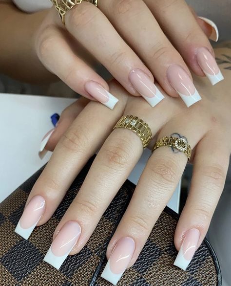 Medium French Tips Acrylic Nails, Medium Length French Tip Nails Square, Extreme Square Nails, Medium Length French Nails, Square Medium French Tip, Square Deep French Nails, Gel X French Tip Nails Square, Square Extreme Nails, High Arch French Tip Nails