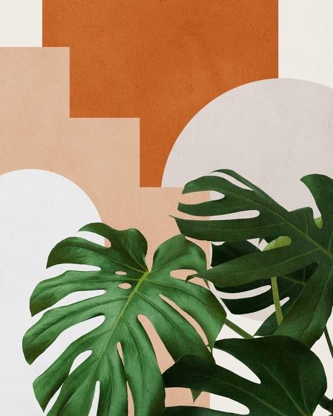 plants Tropical Art Tropical Leaves Abstract Shapes Abstract Wall Art Plant Painting Diy Painti Abstract Tropical Painting, Tropical Painting Easy, Easy Plant Painting, Paiting Aesthetic Ideas Easy, Monstera Plant Painting, Abstract Plant Painting, Plant Canvas Painting, Monstera Painting, Shapes Art