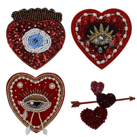 Folk Art Applique, Eyes Patches, Milagro Heart, Beaded Patches, Heart Applique, Art Appliqué, Shoes Diy, Bead Sewing, Heart Patches