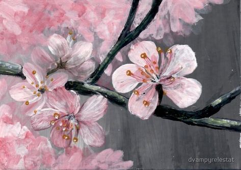 "Yama Sakura - Mountain Cherry Blossom" by dvampyrelestat | Redbubble Art Inspo Aesthetic Sketch, Cherry Blossom Painting Acrylic, Sakura Painting, Aesthetic Sketch, Silk Painting Techniques, Cherry Blossom Wall Art, Cherry Blossom Painting, Easy Acrylic Painting, Japan Painting