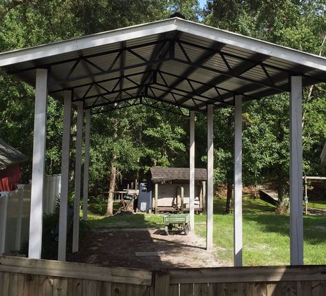 19 Portable and Permanent RV Shelters For Campers Trailer Shelter Ideas, Permanent Camper Deck Ideas, Camper Roof Cover, Rv Shade Structure, Diy Rv Carport Cheap, Cheap Rv Shelter Ideas, Rv Lean To Cover, Metal Rv Carport Ideas, Lean To For Camper