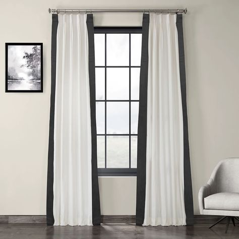 Fresh Popcorn and Millstone Grey Pleated Vertical Colorblock Curtain Coco Chanel Curtains, Navy Blue Rooms, Fresh Popcorn, Printed Cotton Curtain, French Pleat, Half Price Drapes, Living Room Prints, Black Room, Room Black