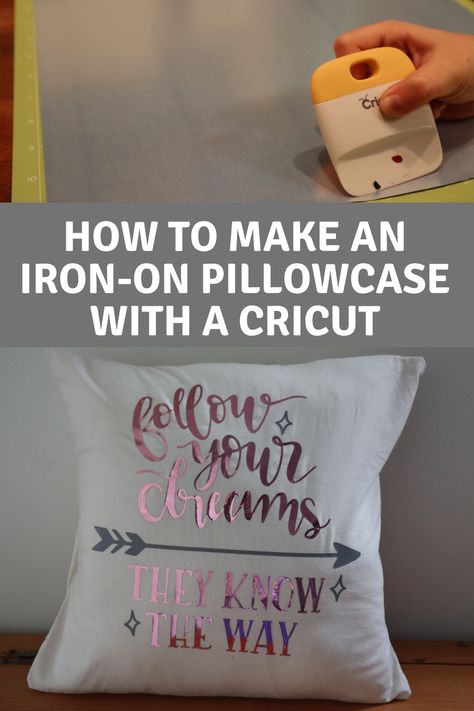 Step-by-step how to use your Cricut to decorate a pillowcase! Vinyl Pillow Case Ideas, Cricut Throw Pillow Ideas, Htv Pillow Cover Ideas, Cricut Pillows Ideas, Cricut Pillow Projects, Personalized Pillows Diy, Cricut Pillow Case Ideas, Cricut Pillows, Cricut Tools