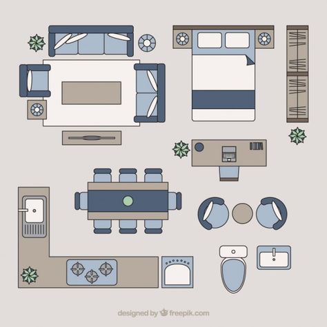 House Top View, Furniture Top View, Floor Plan Symbols, Architecture Symbols, Plan Furniture, Home Map, Interior Design Sketchbook, Drawing Room Design, Building Map