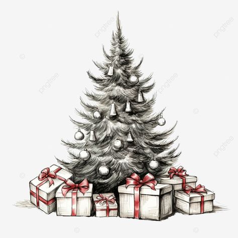 hand drawn festive christmas tree and gifts concept sketch christmas sketch hand drawn christmas c Christmas Tree Sketch, Sketch Christmas, Ui Design Tutorial, Christmas Tree And Gifts, Christmas Sketch, Box Png, Xmas Art, Hand Drawn Christmas, Tree Sketches